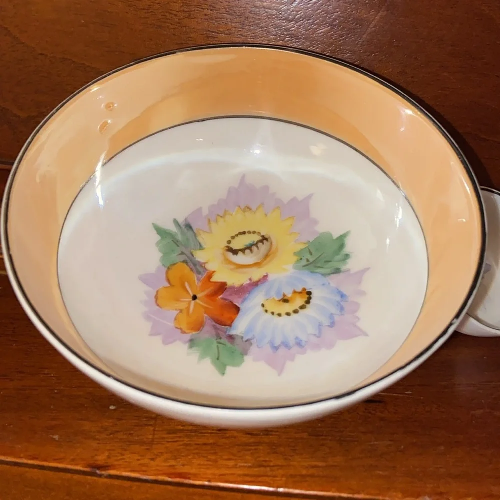 Vintage Noritake footed bowl and ladle made in Japan hand painted